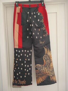 Woman Black & Red Graphic Flag Eagle Pants
